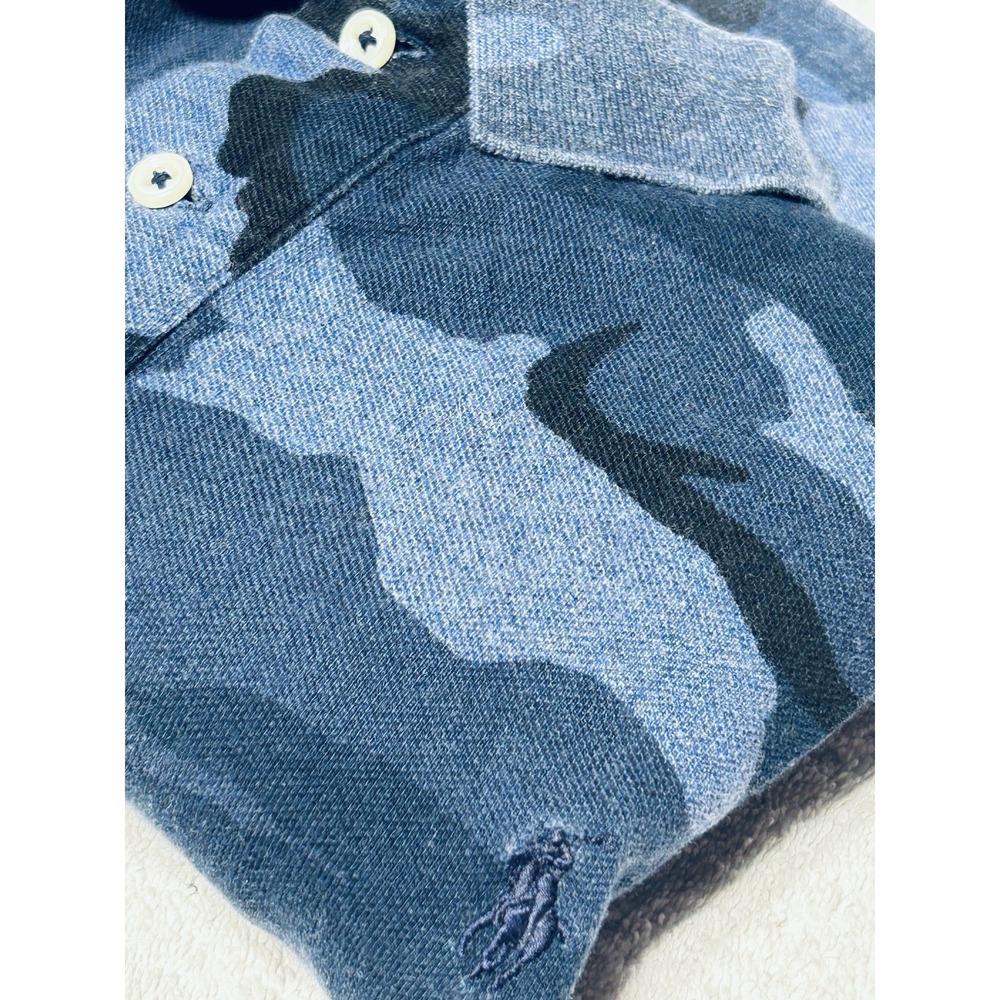 Ralph Lauren Blue Camouflage Cotton Mesh Polo Shirt Size XL / TG Flawless